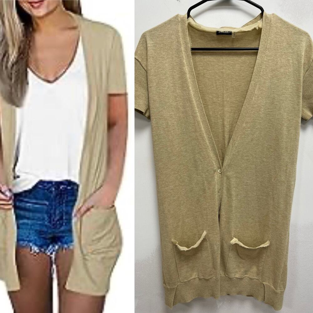 Magaschoni Sweater Cardigan Cashmere Cotton Long Beige Boho Size Small A001967